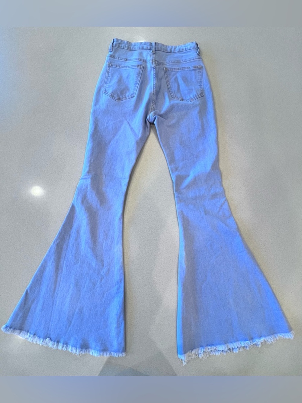 Two-Tone Light Blue Flare Bell Bottom Jeans Stretch Sz Small 60’s 70’s Vibe - Picture 7 of 8